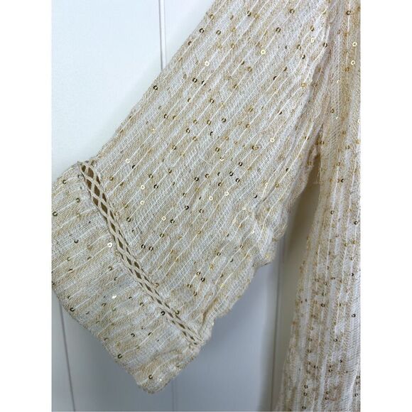 Soft Surroundings NWT Soft Cream & Gold Glamour Open Topper Cardigan Sequins S - Picture 5 of 10